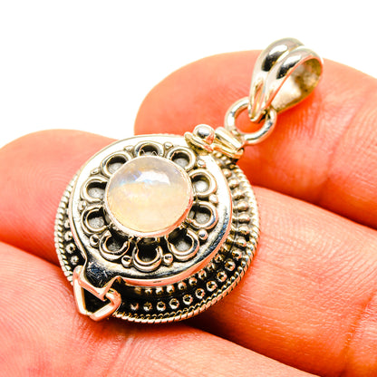 925 sterling silver moonstone pendant with round opalescent stone and ornate halo