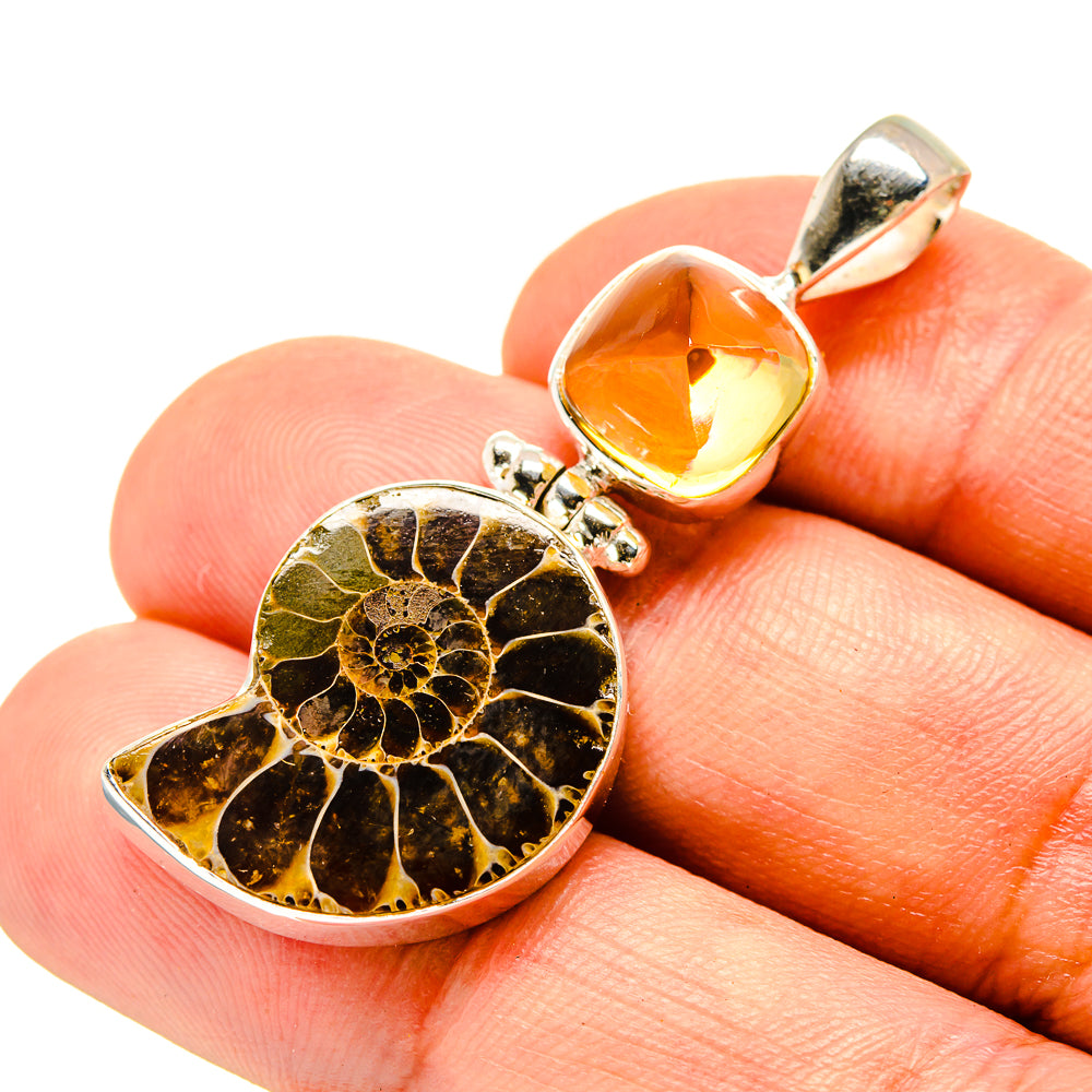 Ammonite Fossil, Citrine Pendants handcrafted by Ana Silver Co - PD757137