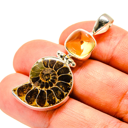 Ammonite Fossil, Citrine Pendants handcrafted by Ana Silver Co - PD757137