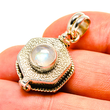 925 sterling silver poison pendant with rainbow moonstone cabochon, textured frame
