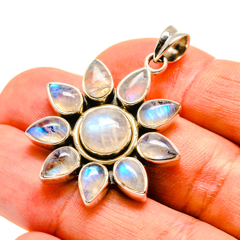 925 sterling silver moonstone pendant with round center and teardrop stones