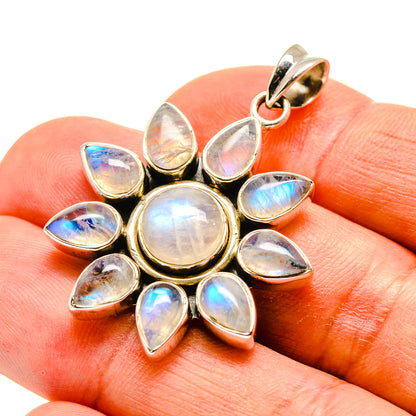 925 sterling silver moonstone pendant with round center and teardrop stones