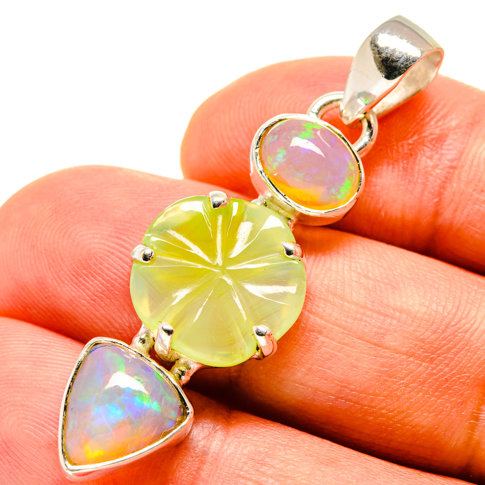 925 sterling silver pendant, opal-like oval and teardrop stones with green round centerpiece