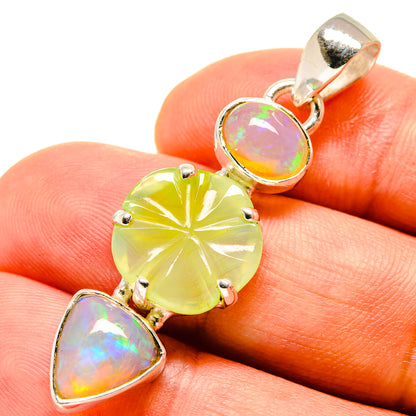 925 sterling silver pendant, opal-like oval and teardrop stones with green round centerpiece