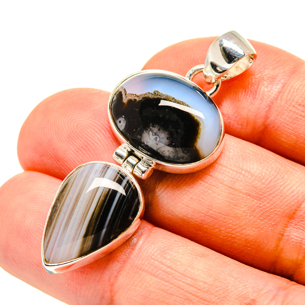 Black Botswana Agate Pendants handcrafted by Ana Silver Co - PD757582