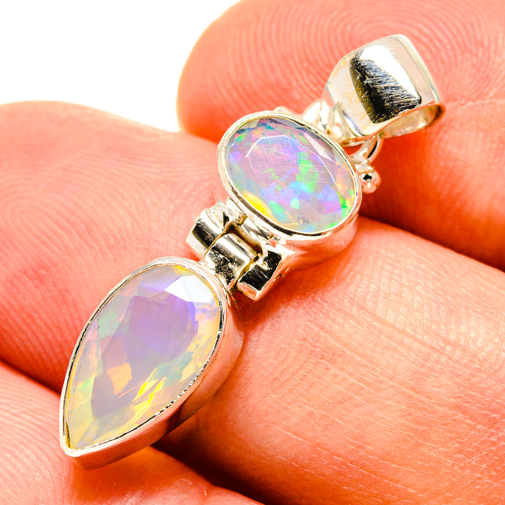 Sterling silver opal pendant with round and oval faceted multicolor gemstone settings
