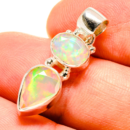 Opal pendant in 925 sterling silver, oval and pear opal cabochons with faceted sparkle