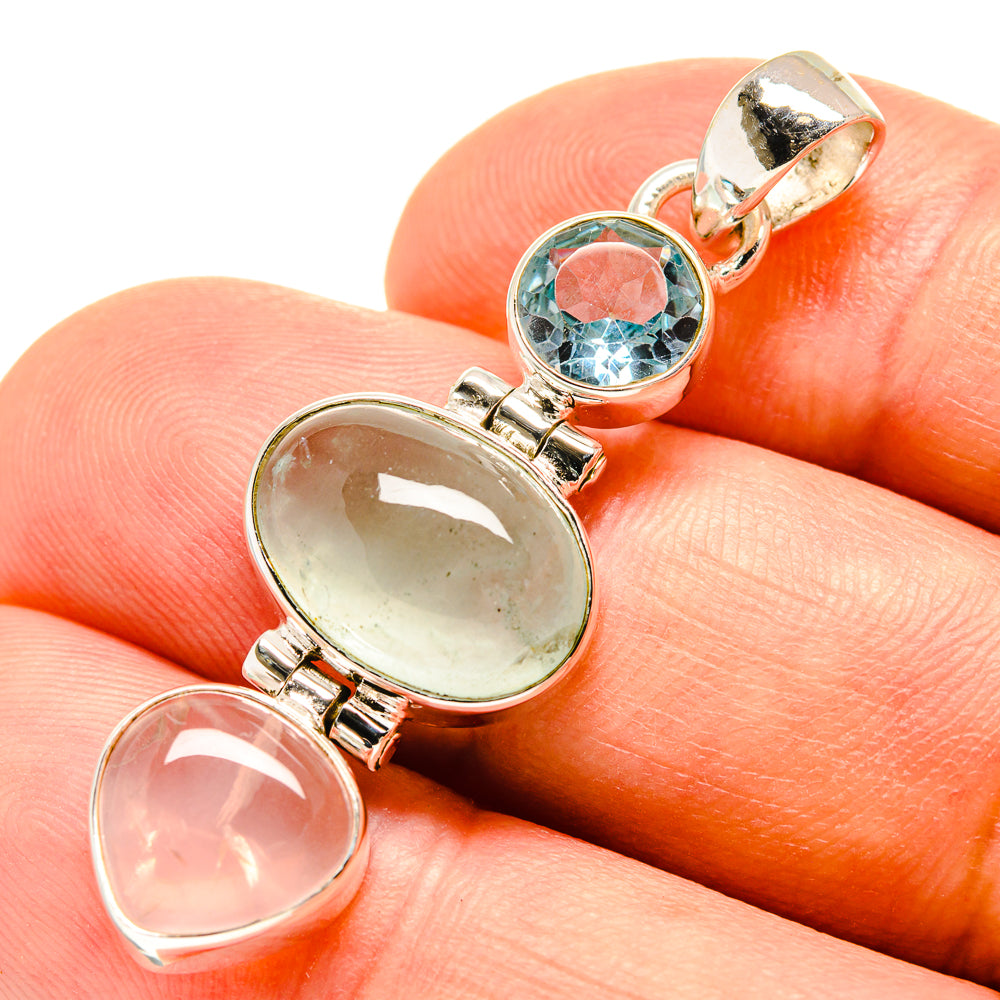Prehnite, Rose Quartz, Blue Topaz Pendants handcrafted by Ana Silver Co - PD757680