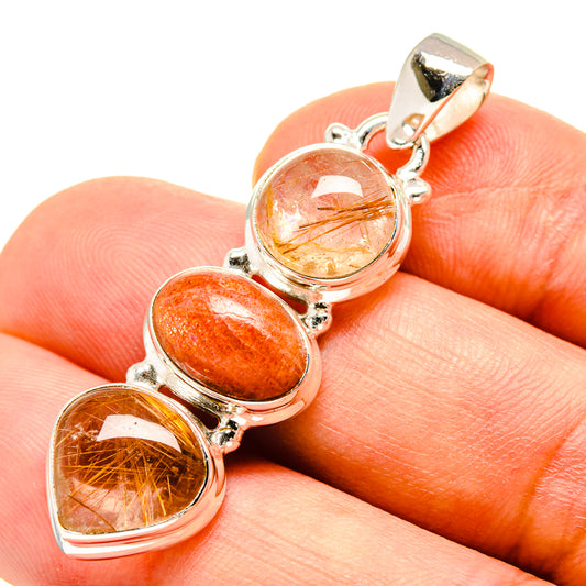 Sunstone, Rutilated Quartz Pendants handcrafted by Ana Silver Co - PD757683