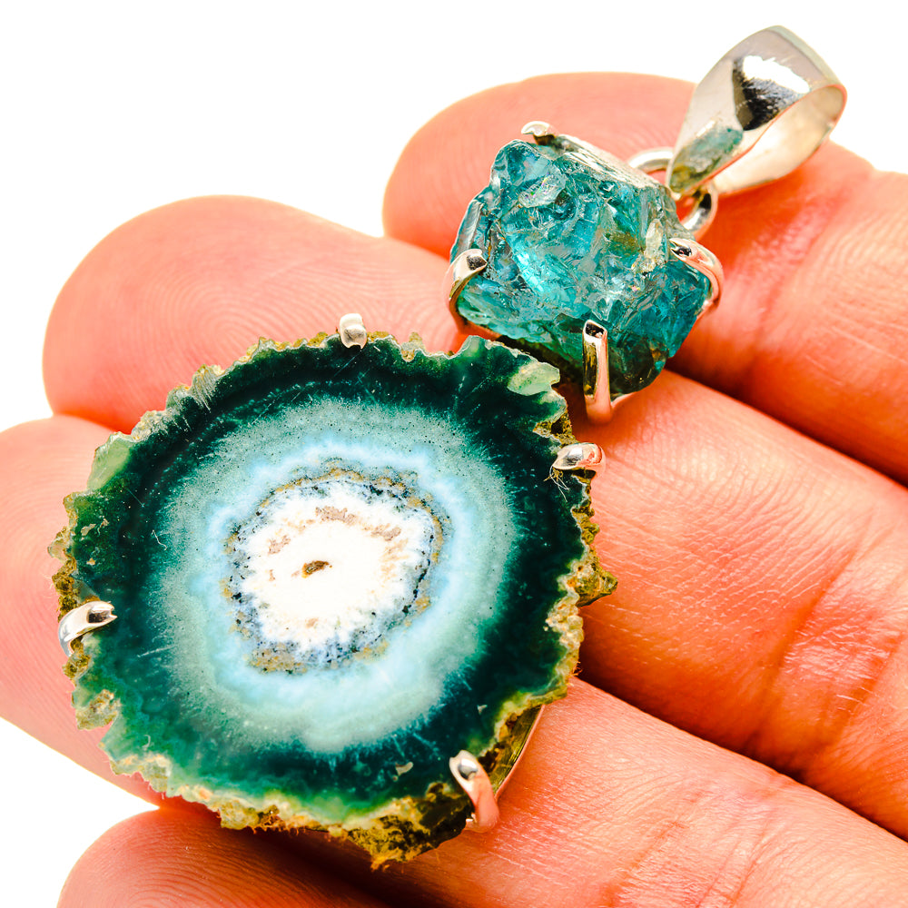 Green Solar Quartz, Blue Fluorite Pendants handcrafted by Ana Silver Co - PD757685