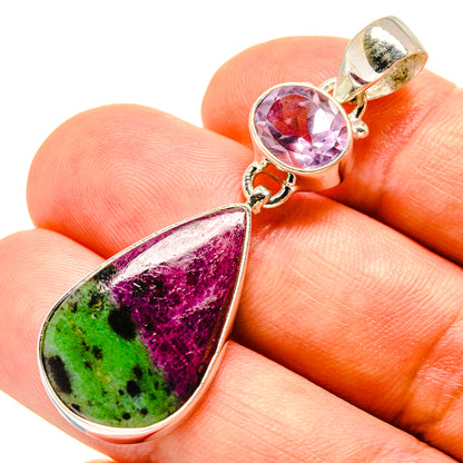 Ruby Zoisite, Amethyst Pendants handcrafted by Ana Silver Co - PD757688