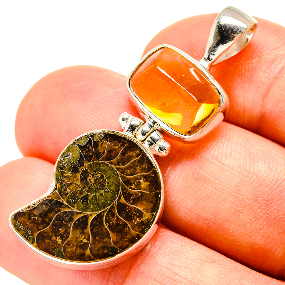 Ammonite Fossil, Citrine Pendants handcrafted by Ana Silver Co - PD757691