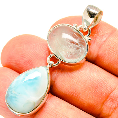 Larimar and aquamarine pendant, oval blue stones on sterling silver bail