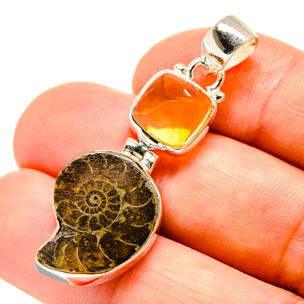 Ammonite Fossil, Citrine Pendants handcrafted by Ana Silver Co - PD757698