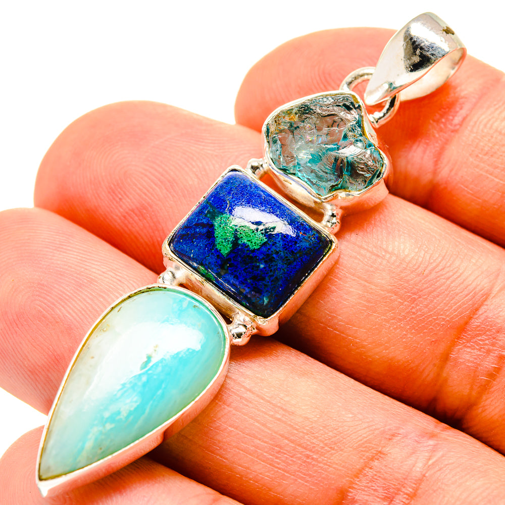 Larimar, Azurite, Blue Fluorite Pendants handcrafted by Ana Silver Co - PD757709