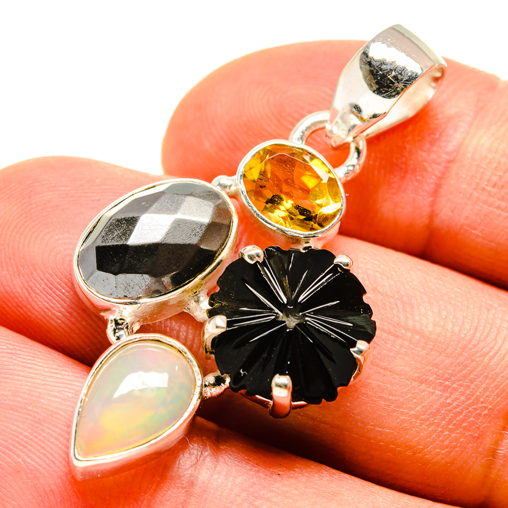 Black Onyx, Hematite, Ethiopian Opal, Citrine Pendants handcrafted by Ana Silver Co - PD757786