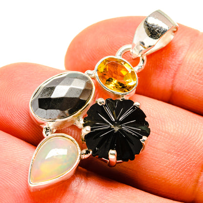 Black Onyx, Hematite, Ethiopian Opal, Citrine Pendants handcrafted by Ana Silver Co - PD757786