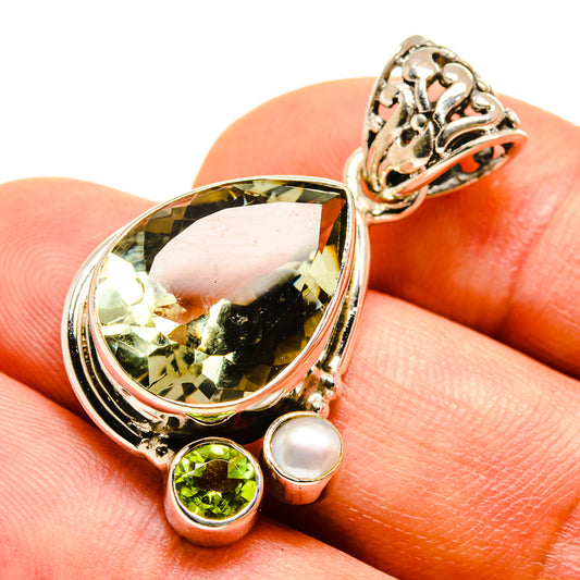 Green Amethyst, Peridot, Cultured Pearl Pendants handcrafted by Ana Silver Co - PD757787