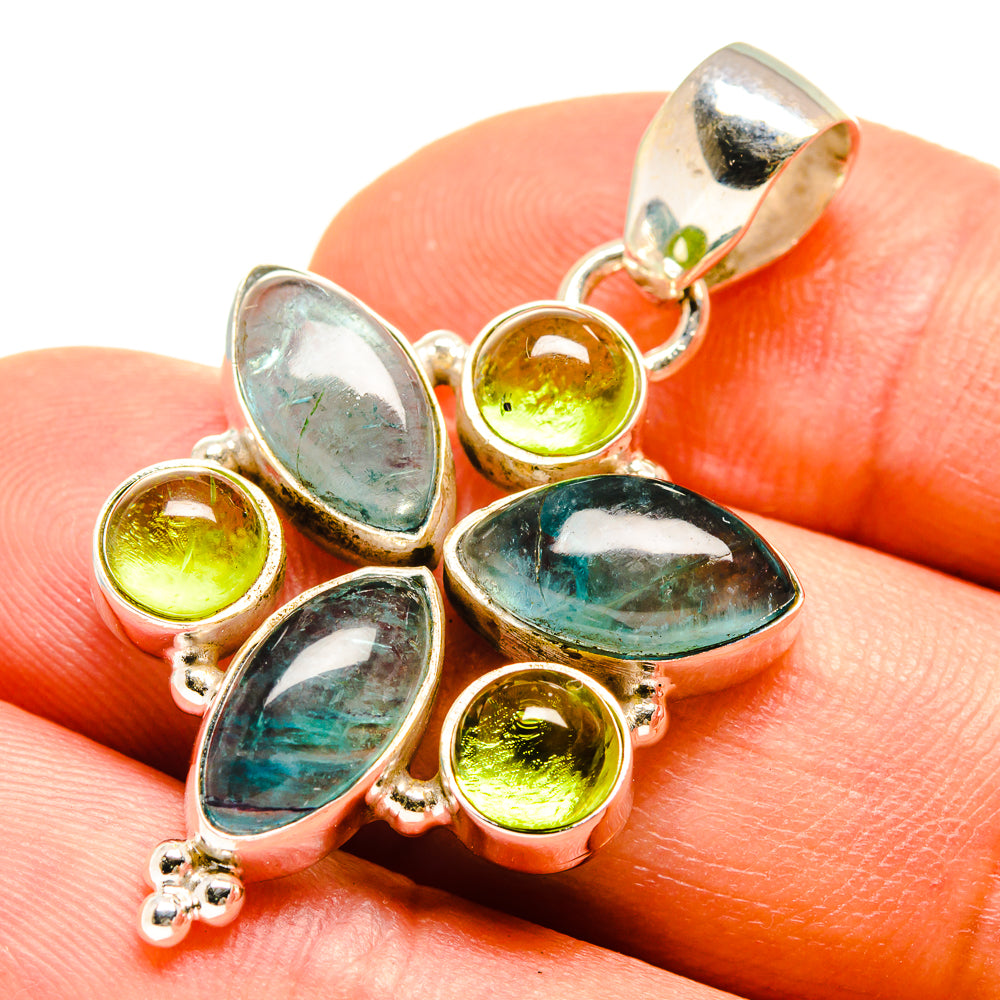 Blue Fluorite, Peridot Pendants handcrafted by Ana Silver Co - PD757791