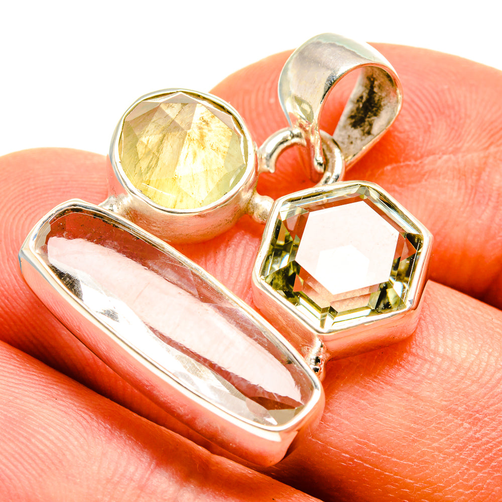 White Quartz, Green Amethyst, Prehnite Pendants handcrafted by Ana Silver Co - PD757793