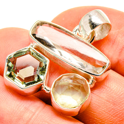 White Quartz, Green Amethyst, Prehnite Pendants handcrafted by Ana Silver Co - PD757794