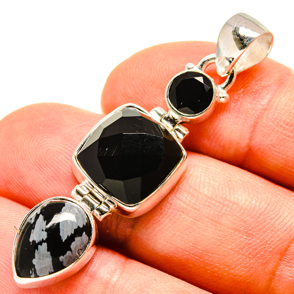 Black Onyx, Snowflake Obsidian Pendants handcrafted by Ana Silver Co - PD757808