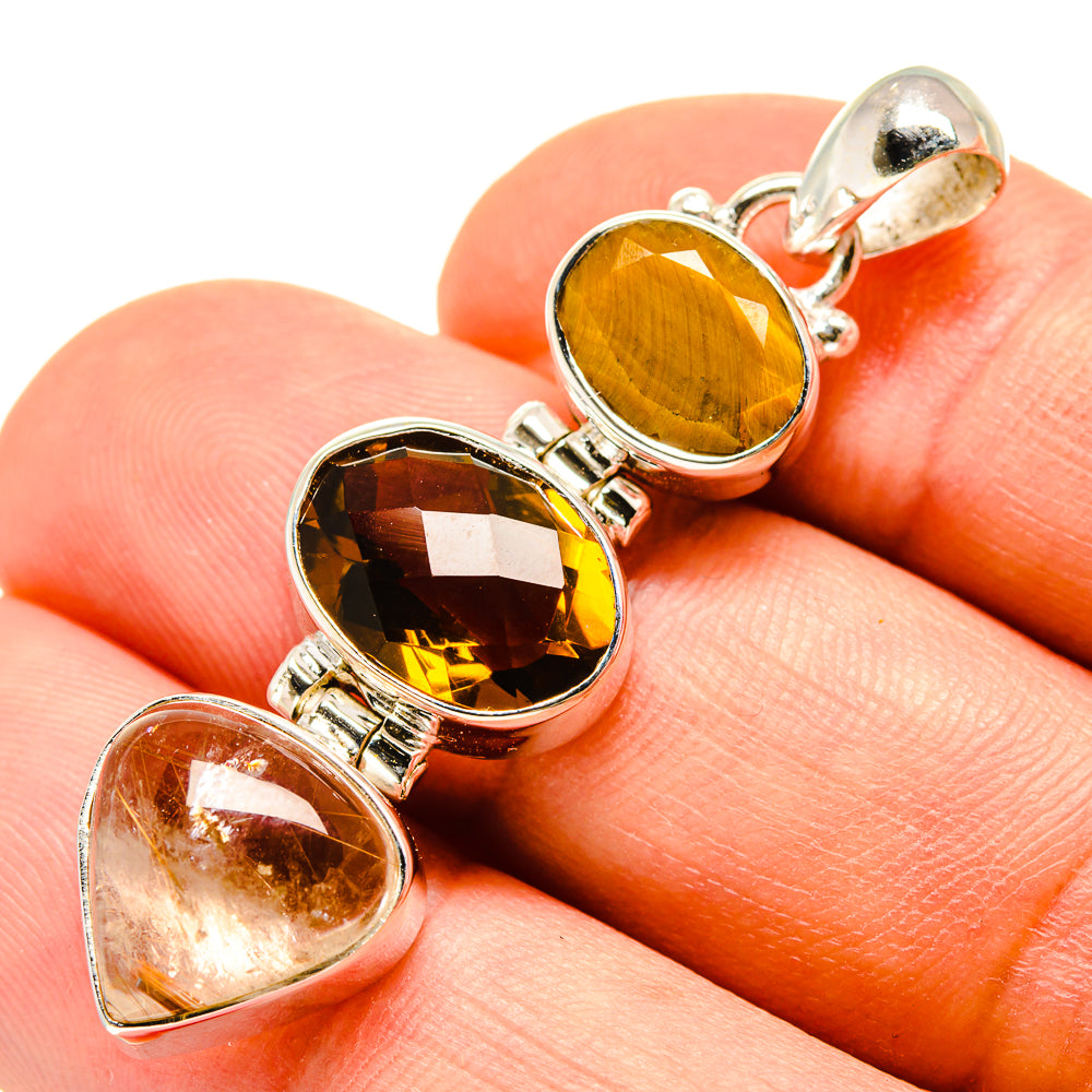 Rutilated Quartz, Mandarin Citrine, Tiger Eye Pendants handcrafted by Ana Silver Co - PD757811