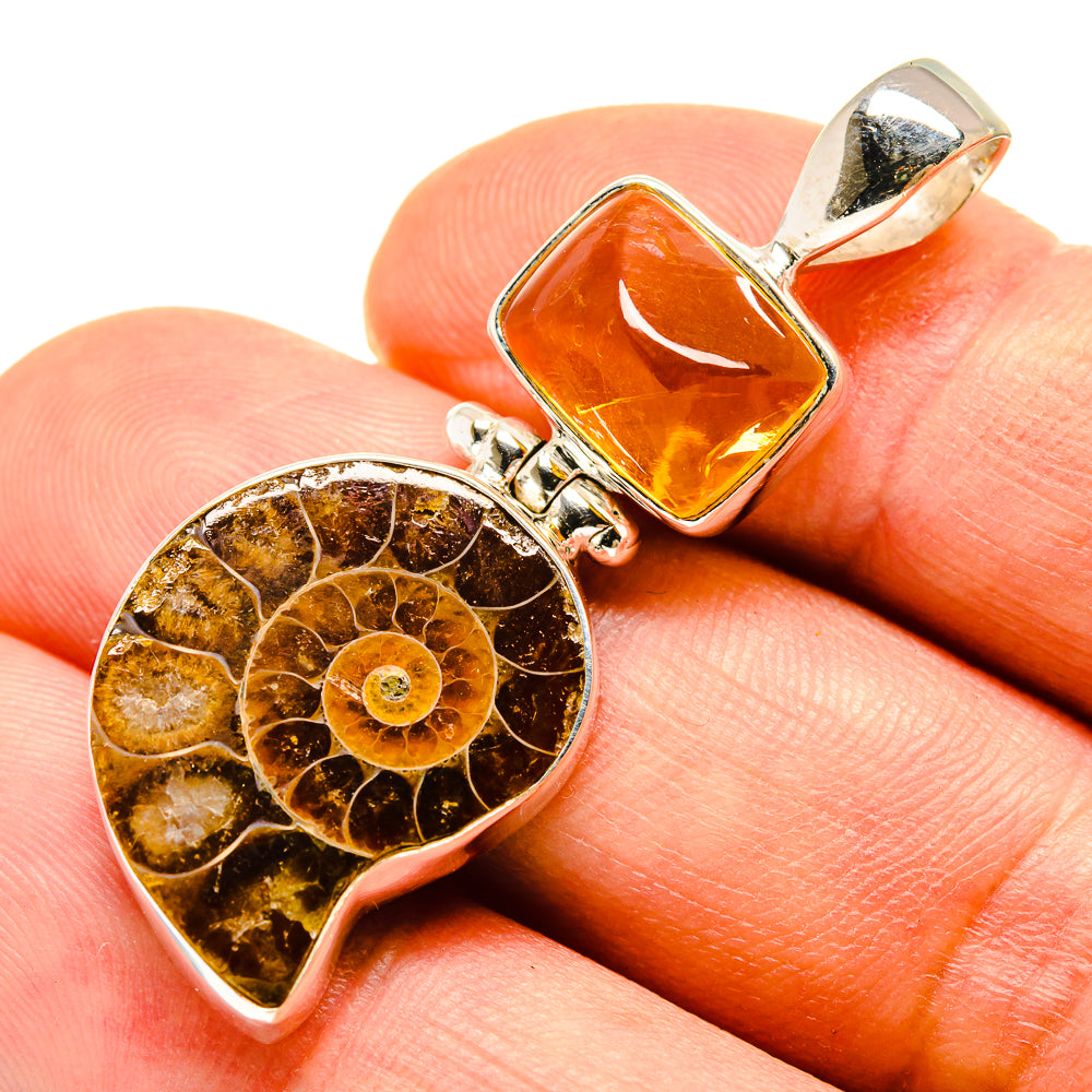 Ammonite Fossil, Citrine Pendants handcrafted by Ana Silver Co - PD757814