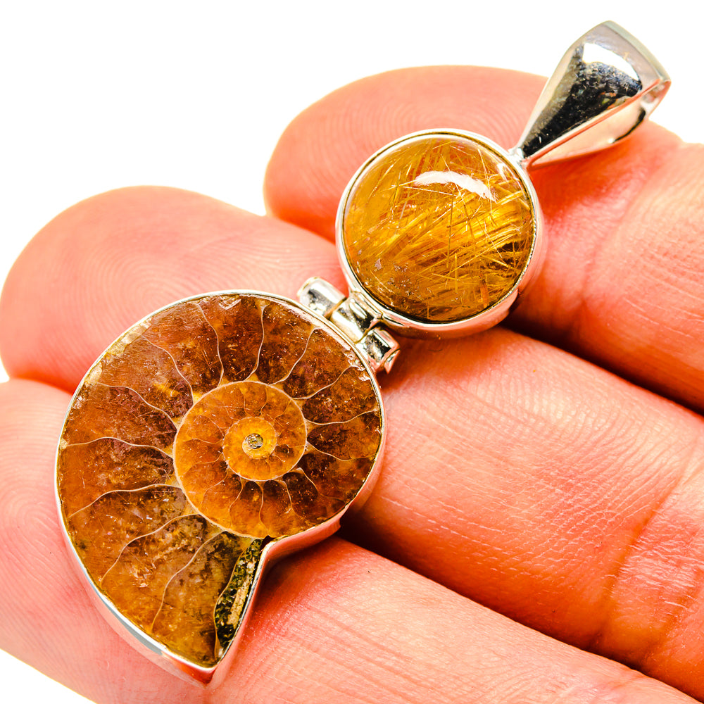 Ammonite Fossil, Rutilated Quartz Pendants handcrafted by Ana Silver Co - PD757819