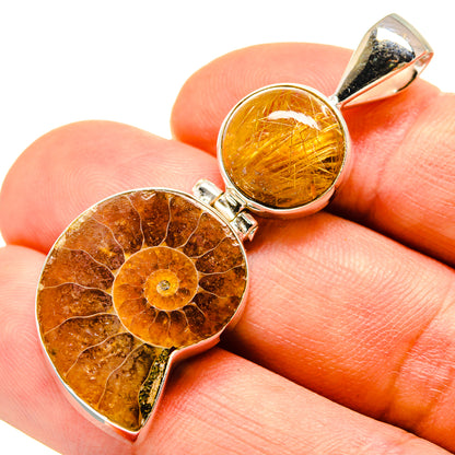 Ammonite Fossil, Rutilated Quartz Pendants handcrafted by Ana Silver Co - PD757819