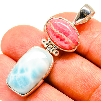 Larimar, Rhodochrosite Pendants handcrafted by Ana Silver Co - PD757820