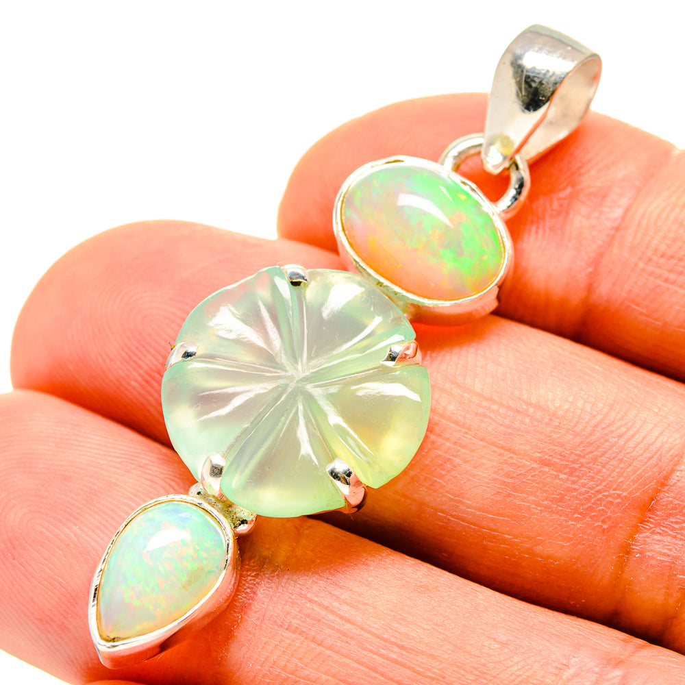 Opal pendant with round and oval stones in silver, iridescent aqua and pastel tones