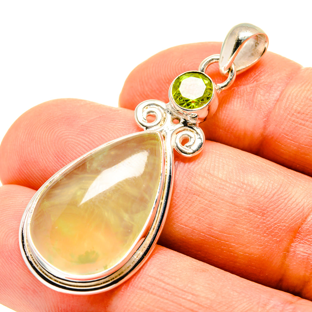 Sterling silver teardrop prehnite pendant with round green peridot and bail