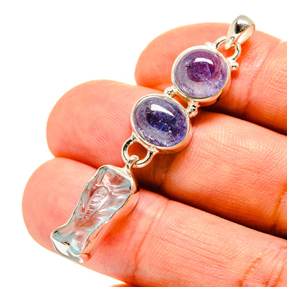Natural aquamarine pendant with round purple-blue gemstones and sterling silver links