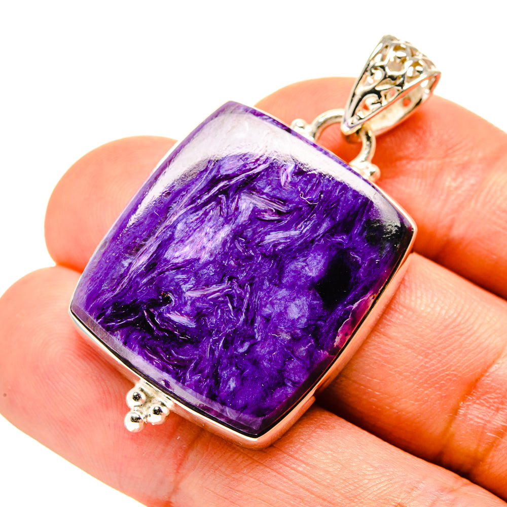 Charoite pendant in purple stone with sterling silver bezel and heart bail