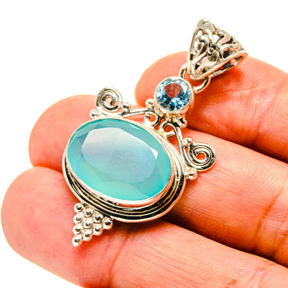 Aqua Chalcedony Pendants handcrafted by Ana Silver Co - PD758098