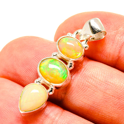 Opal pendant in 925 sterling silver with three oval Ethiopian opal gemstones