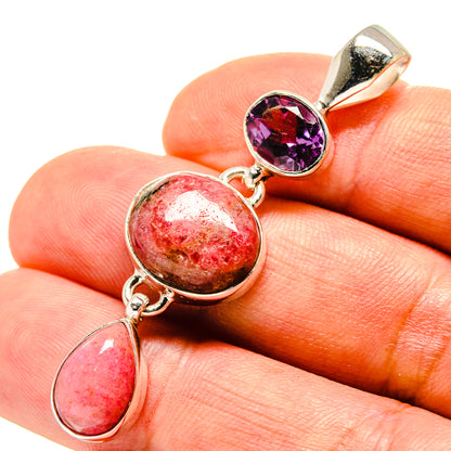 925 sterling silver pendant with purple amethyst and red rhodonite cabochons