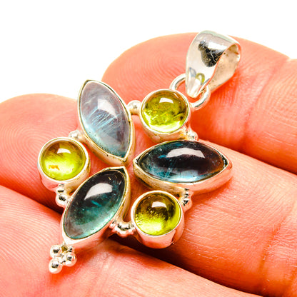 Sterling silver fluorite and peridot pendant with teal and green gemstones