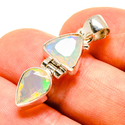 Opal pendant with two faceted pear-cut stones in 925 sterling silver