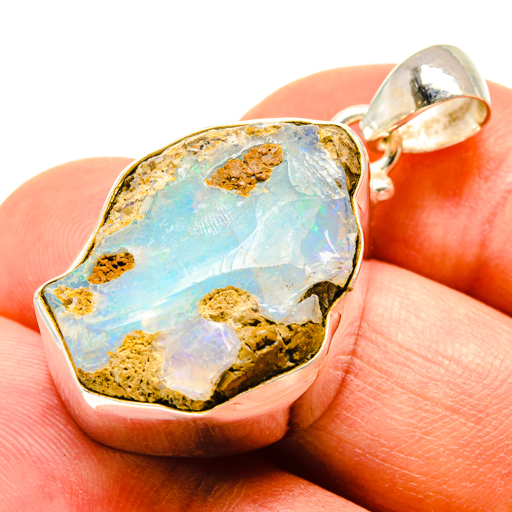 925 sterling silver opal pendant, close-set rough blue-white opal with yellow-brown matrix