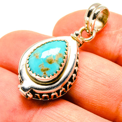 Larimar pendant in 925 sterling silver, teardrop bezel with blue-green stone