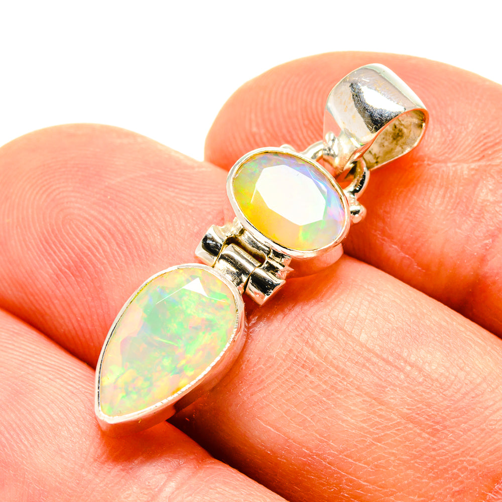 Sterling silver opal pendant with two oval Ethiopian opal stones in prong setting