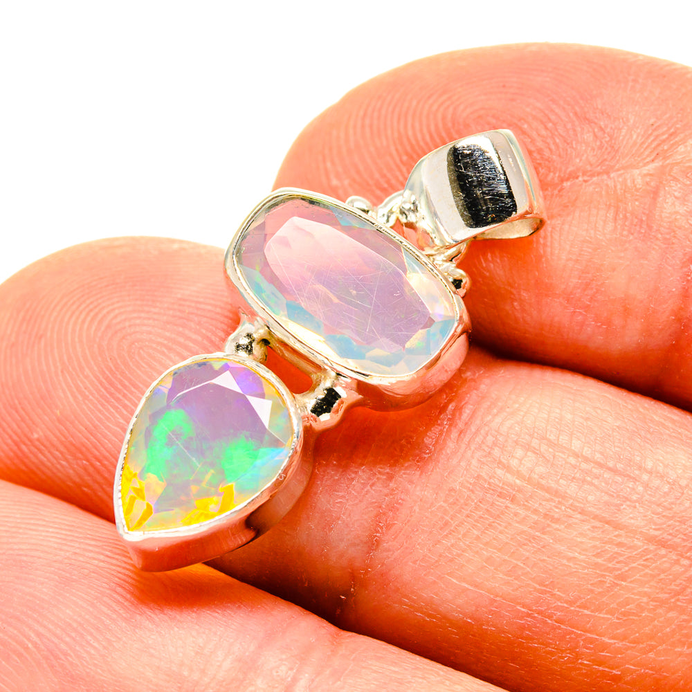 925 sterling silver opal pendant with two faceted Ethiopian opal stones and bail