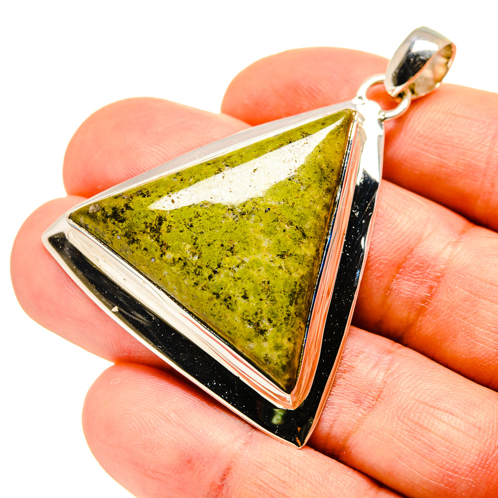 Triangular Rainforest Jasper pendant in 925 sterling silver bezel with bail