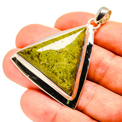 Triangular Rainforest Jasper pendant in 925 sterling silver bezel with bail