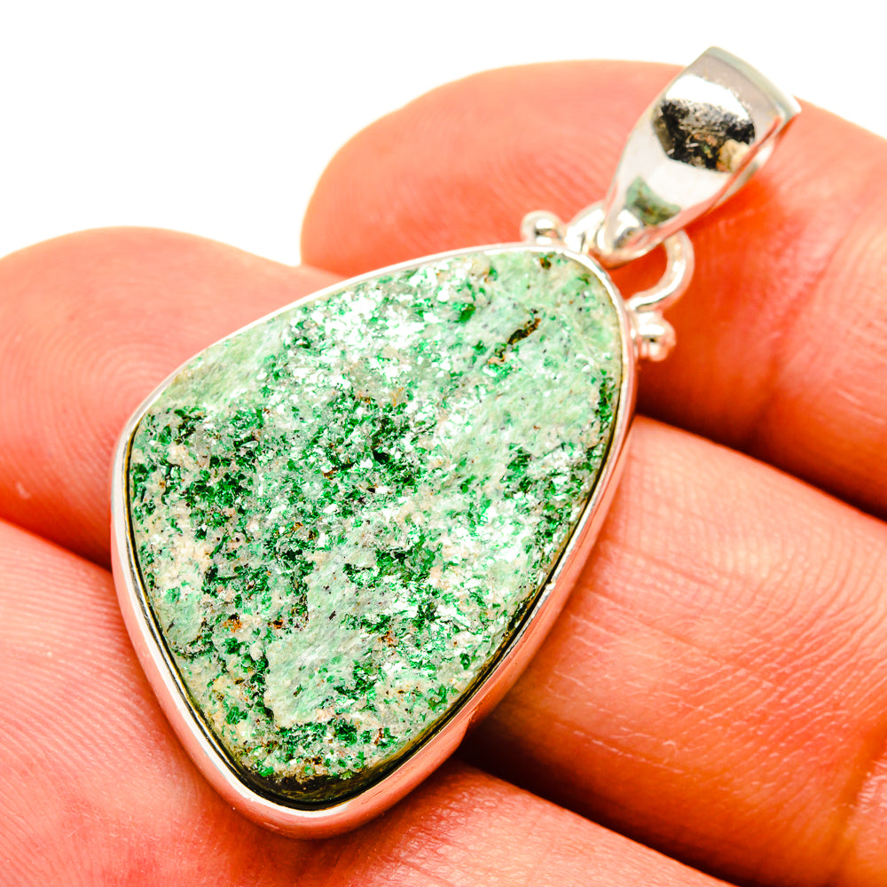 Green fuchsite pendant with 925 sterling silver bezel and loop bail