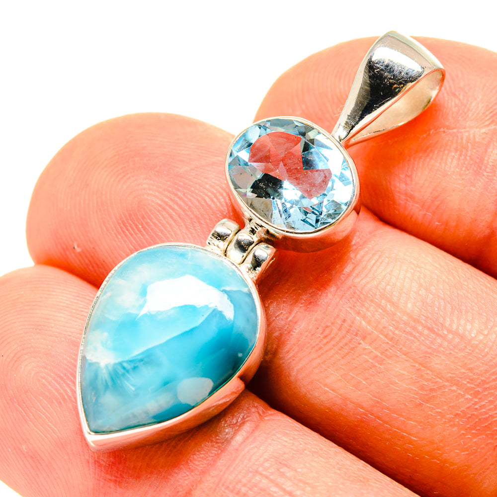 Sterling silver pendant with oval turquoise gemstone and round light-blue gemstone top