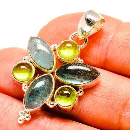 Sterling silver gemstone pendant with mixed blue-green and bright green oval stones