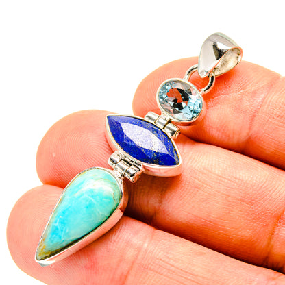 Peruvian Amazonite, Lapis Lazuli, Blue Topaz Pendants handcrafted by Ana Silver Co - PD758731